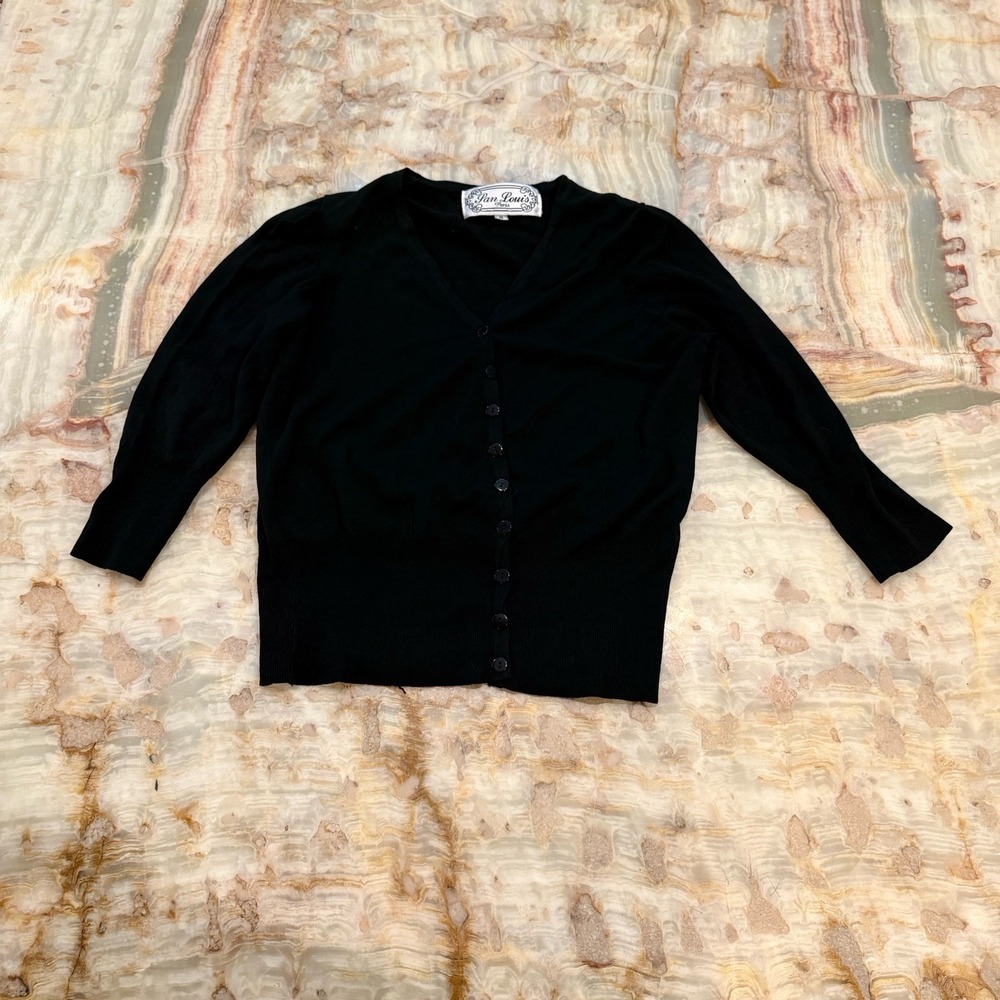 San Louis Paris Womens Black Button Front V Neckโ Cardigan Sweater Size S